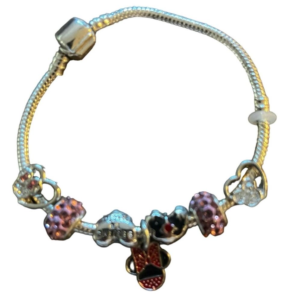 Disney Minnie Mouse Bead Charm Bracelet 7"